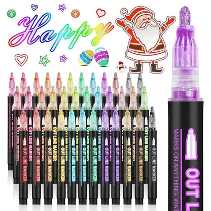 🎅Christmas Special Deals⚡50K+ SOLD!🎁Double Outline Glitter Coloring Pen Set