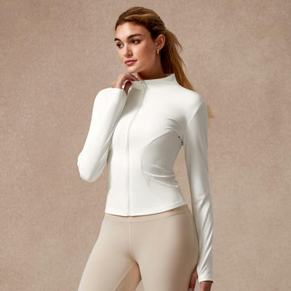 Womens Full Zip Long Sleeved Sports Jacket Slim Fit Quick Dry Stretch Fabric with Thumb Holes for Running Yoga Gym Workout Outfits