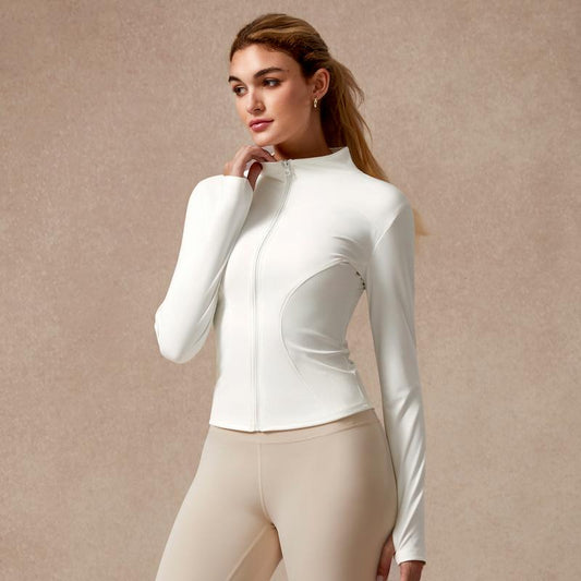 Womens Full Zip Long Sleeved Sports Jacket Slim Fit Quick Dry Stretch Fabric with Thumb Holes for Running Yoga Gym Workout Outfits