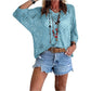 🔥Hot Sale-Women's Boho Crochet Tops V Neck Hollow Out Knit Shirts