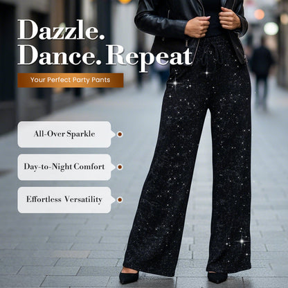 💖LAST DAY SALE 50% OFF🥰Women's Sequin Sparkle Wide Leg Pants with Elastic Waistband