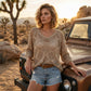 🔥Hot Sale-Women's Boho Crochet Tops V Neck Hollow Out Knit Shirts