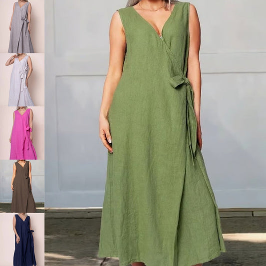 Women's Loose Tie Waist Sleeveless Dress