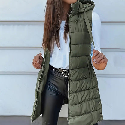 🔥HOT SALE 50% OFF🎁Women’s Zip-Up Long Puffer Vest👗 | Solid Color | Sleeveless | Hooded | Winter Wear 💕