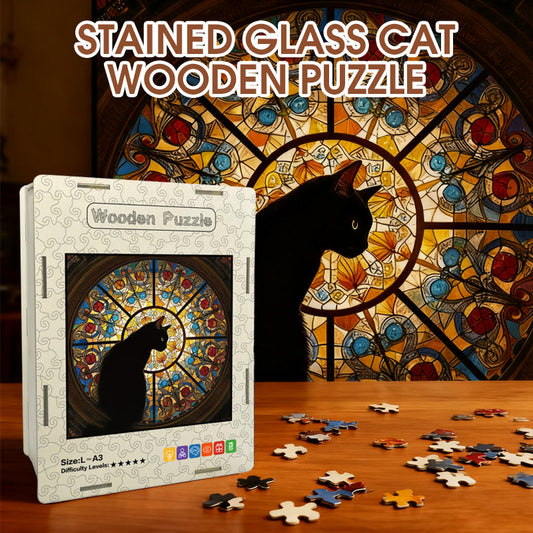 Stained Glass Cat Wooden Puzzle