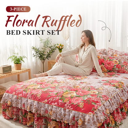 💐Multi-Size 3-Piece Floral Ruffled Bed Skirt Set