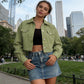Women's Solid Cropped Button-Down Jacket