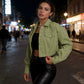 Women's Solid Cropped Button-Down Jacket