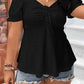 Essnce Plus Eyelet Embroidery Drawstring Front Puff Sleeve Peplum Tee