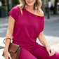 Women's Casual Off Shoulder Short Sleeve Jumpsuit