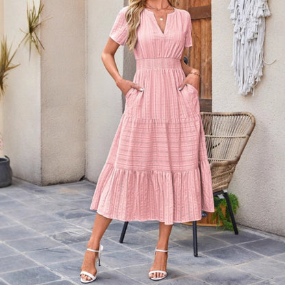 💜 LAST DAY PROMOTION - 50%OFF 💜💐Women's Lightweight Short Sleeve V Neck Elastic Waist Dress