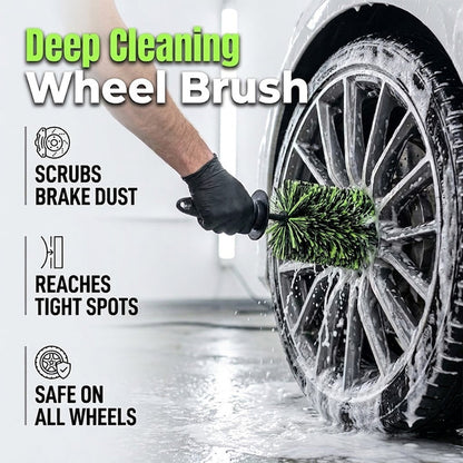 ⏳Time-Limited Special⏰Wheel Barrel Cleaning Brush – Deep Reach Microfiber for Rims, Calipers & Engine Bay – Scratch-Free Soft Bristles, Ergonomic Grip + Knuckle Guard – Includes Storage Box