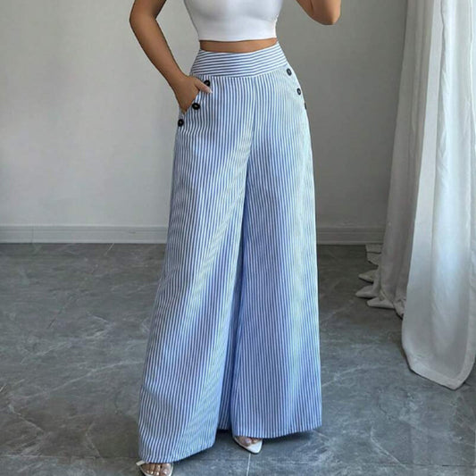 👖50% OFF！✨High-Waist Striped Wide-Leg Trousers