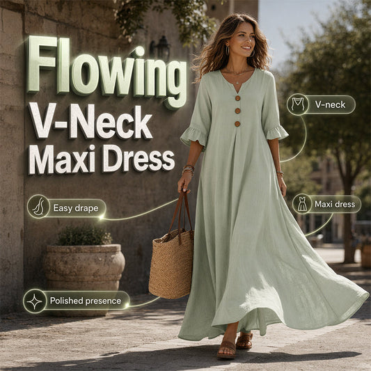 ⏳Time-Limited Special⏰Women's V-Neck Loose Maxi Dress – Flowing Silhouette, Soft Drape, Day to Dinner 🌙