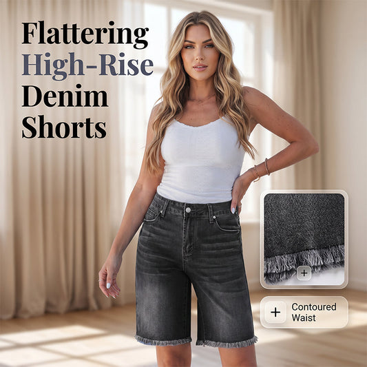 Women’s Casual High Waisted Fringed Denim Shorts