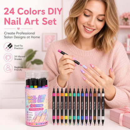 🎉Over 35k+ Sold!💅🎨24‑Colors Dual‑Ended Nail Art Pens‑DIY Manicure Drawing Set🎁