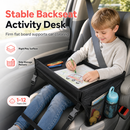 🚗 50% OFF NOW! 🎨 Kids Car Seat Travel Tray – Drawing Board & Storage Organizer – Stable Desk for Long Drives ✏️