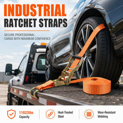 Heavy Duty Ratchet Tie Down Strap Cargo Lashing Strap with Tensioner and Double Hooks for Car and Truck Luggage Securing