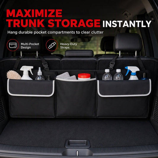 ✨50% OFF NOW🚗 🧳 Oxford Cloth Car Trunk Organizer – Backseat Hanging Storage Bag, 90x12x25cm & Durable – For SUV, MPV & Wagon 🧹