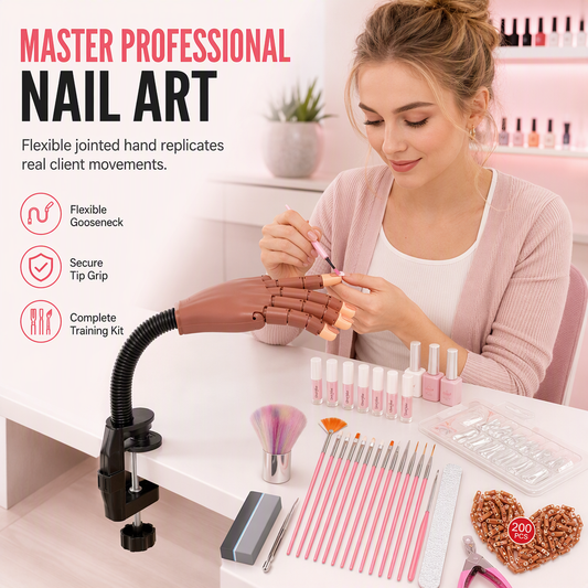 💅 LIMITED-TIME 50% OFF! ⚡ 15Pcs Nail Art Practice Hand Kit – Rotatable Joints, Stable Clamp, Full Salon Tools ✨