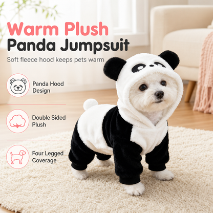 Cute Panda Pet Jumpsuit Warm Lined Autumn Winter Four-Legged Clothes for Small Dogs and Cats