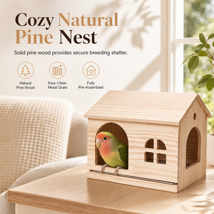 Solid Wood Bird Cage with Pull Out Bottom Tray for Parrots and Small Birds