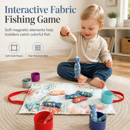 📢📢 50% OFF🎣Toddler Fishing & Stacking Toy Set – Soft Cloth Fish, 5 Stacking Cups & Early Learning Play
